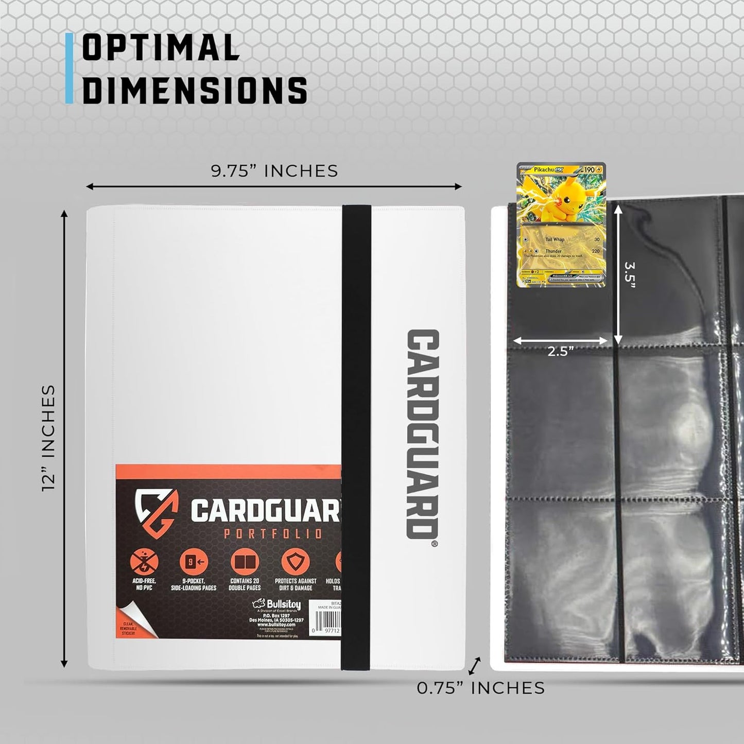 Trading Card Binder Pro-Folio – 9 Pocket Binder - Side-Loading Album, Durable & Acid-Free Storage for Pokémon, YuGiOh, MTG, TCG, Game & Sports Cards, White