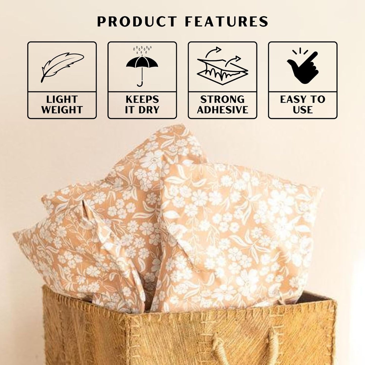 Poly Mailers 10x13 Inch 50 Pack Medium Shipping Bags Strong Thick Mailing Envelopes | Self Sealing Adhesive | Waterproof & Tear Resistant | Small Business Packaging for Clothing - Floral Dusty Pink