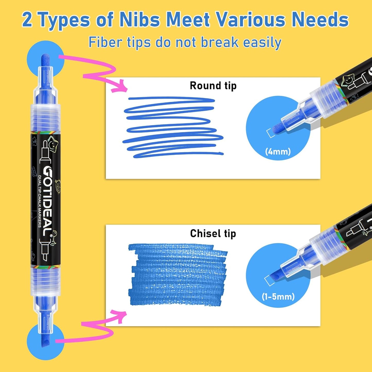 GOTIDEAL Chalk Markers Dual Tips,Erasable Liquid Chalk Marker for Blackboard,Washable Chalk Pens for Auto,Car,Glass,Mirror,Chalkboard,Window markers,24 Colors Chalk Board Markers with Metallic Colors