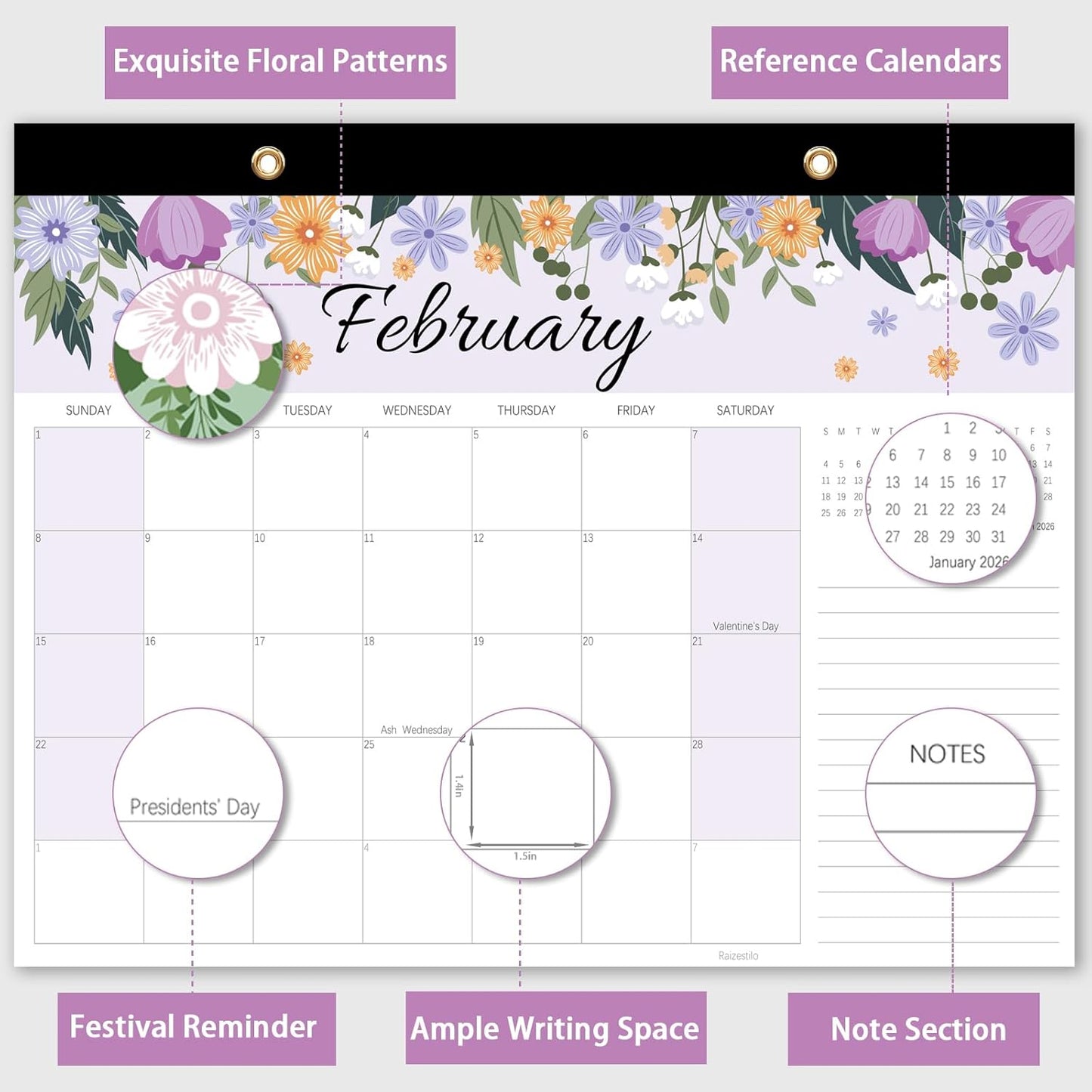 Calendar 2026-2027, Monthly Desk Calendar from July 2026 to December 2027, 15" x 12", Large Desktop Calendar Monthly, Perfect for Home or Office, Floral