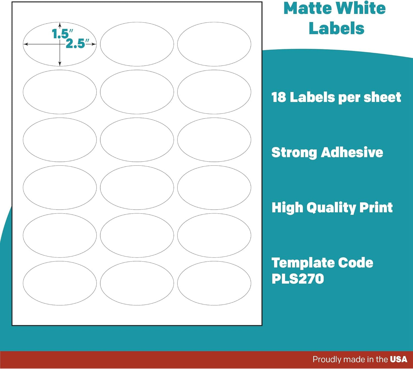 Premium Label Supply White Sticker Oval Labels – 2.5" x 1.5" Oval – Laser/Inkjet Compatible – (18 per Sheet), 500 Sheets – 9,000 Total Adhesive Labels