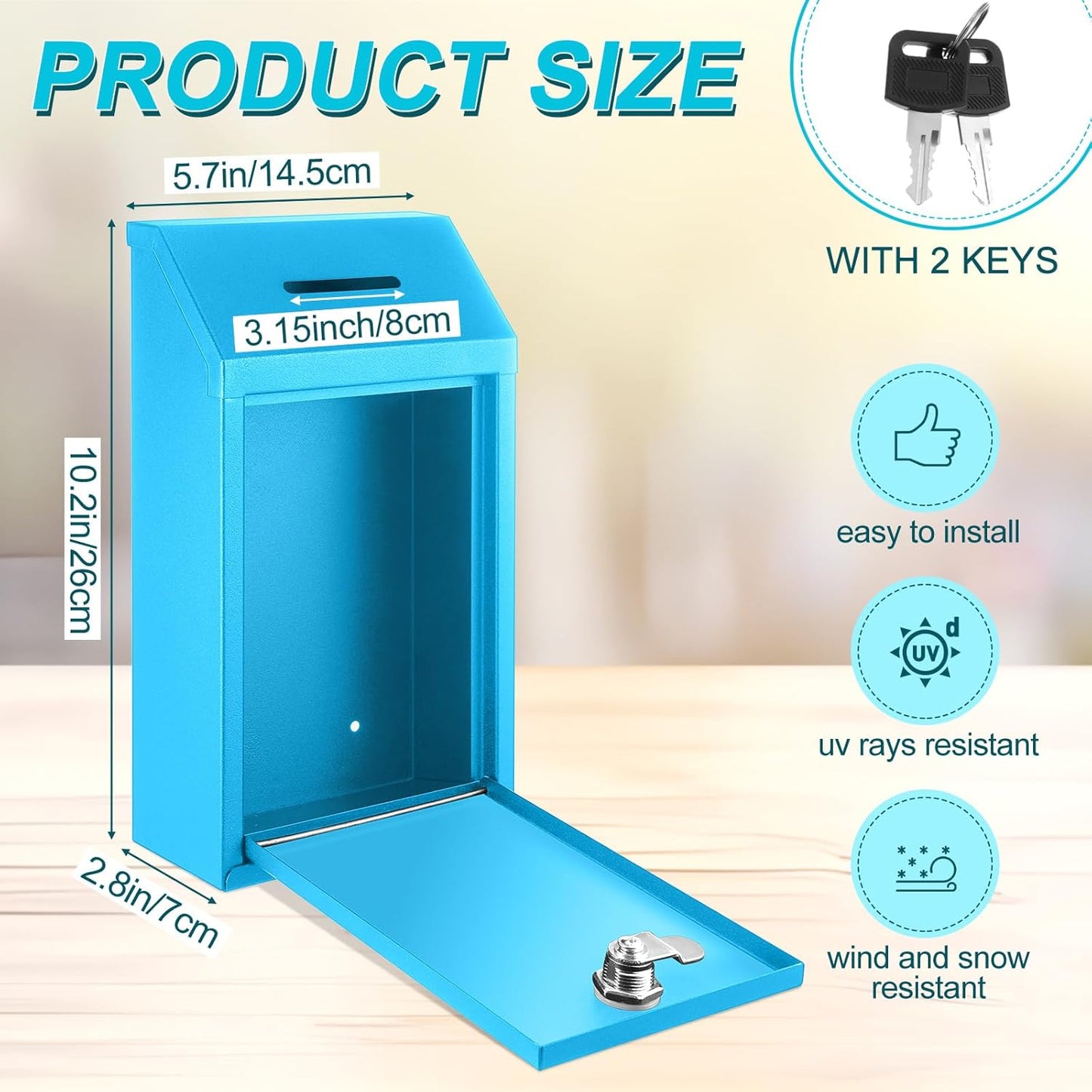 Metal Donation Cash Box Collection Safe Suggestion Box with Lock Wall Mounted Mailbox Delivery Ballot Container for Home Office Outdoor Door