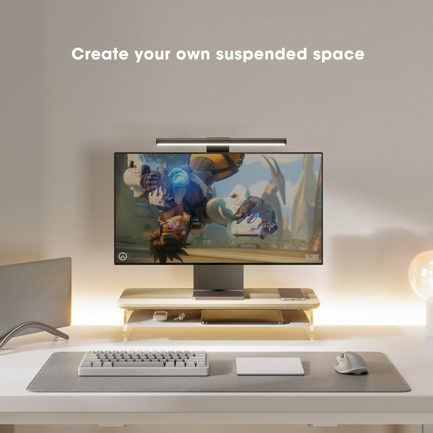 Fenge Acrylic Monitor Stand Riser, 23.6 Inches Monitor Stand with Metal Storage, 2 Tier Acrylic Computer Riser for Desk, Clear Laptop Stand for PC, Laptop, Printer, TV