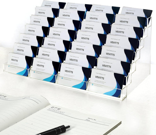 Acrylic Business Card Holder for Desk Multiple Business Card Holders 28 Slot 7 Tier Large Business Card Organizer Business Card Display Rack Clear Plastic Business Card Stand for Home Office