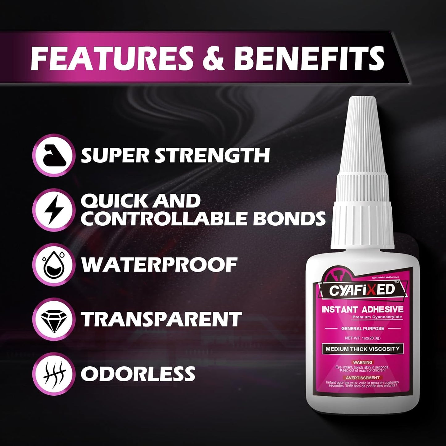 Super Glue Liquid, Instant Clear Cyanoacrylate Medium Thick Viscosity Adhesive, Food Safe CA Glue For Shoe Repair Leather Ceramic Plastic Glass Metal Wood Aquarium Porcelain Rubber Pottery Model Craft