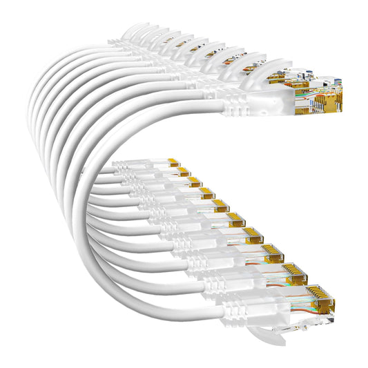 Cat6a Patch Cables 14ft (10 Pack) Slim, Cat6 Ethernet Patch Cable Pure Copper, Flexible Cat 6 Patch Cable 550MHZ 10G, Space-Saving Cat 6A Network Cables for Patch Panel, White