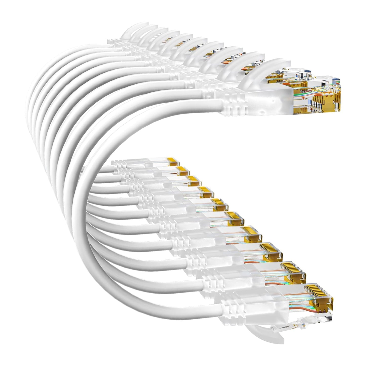 Cat6a Patch Cables 20ft (10 Pack) Slim, Cat6 Ethernet Patch Cable Pure Copper, Flexible Cat 6 Patch Cable 550MHZ 10G, Space-Saving Cat 6A Network Cables for Patch Panel, White