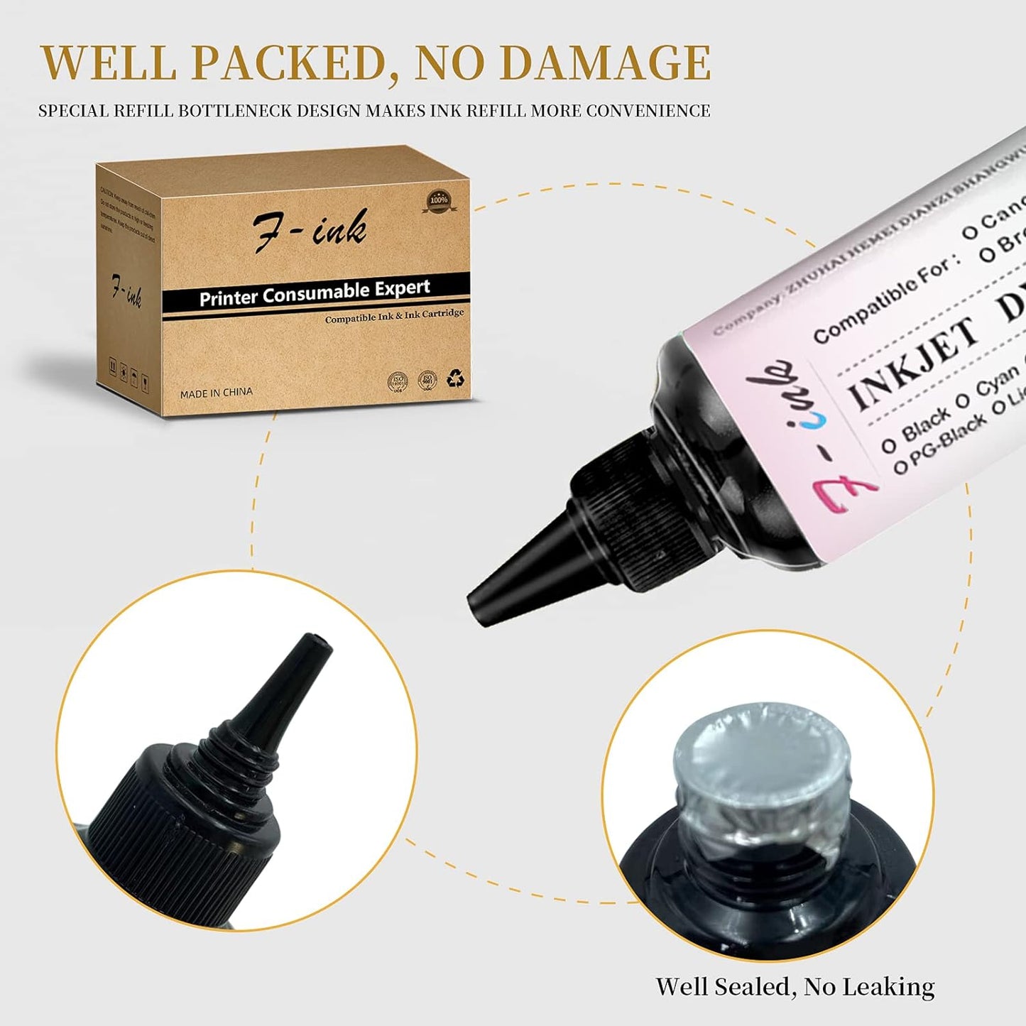 F-INK 5 Bottles Ink and Ink Refill Kits Compatible with Hp Inkjet Ink Cartridges 68 68XL 67XL 662XL 664XL 60XL 61XL 62XL 63XL 64XL 65XL 92XL 94XL 901XL- with Ink Refill Tools