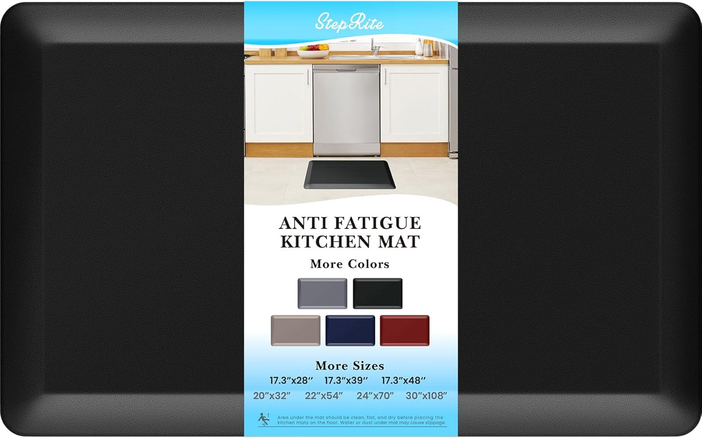 4/5 Inch Thick Kitchen Mats for Floor, StepRite Kitchen Rug for Standing Desk, Non-Slip, Thicker, Stain Resistant, Waterproof, Comfort Anti Fatigue Floor Mat for Home, Kitchen, Office - Black, 32*20''