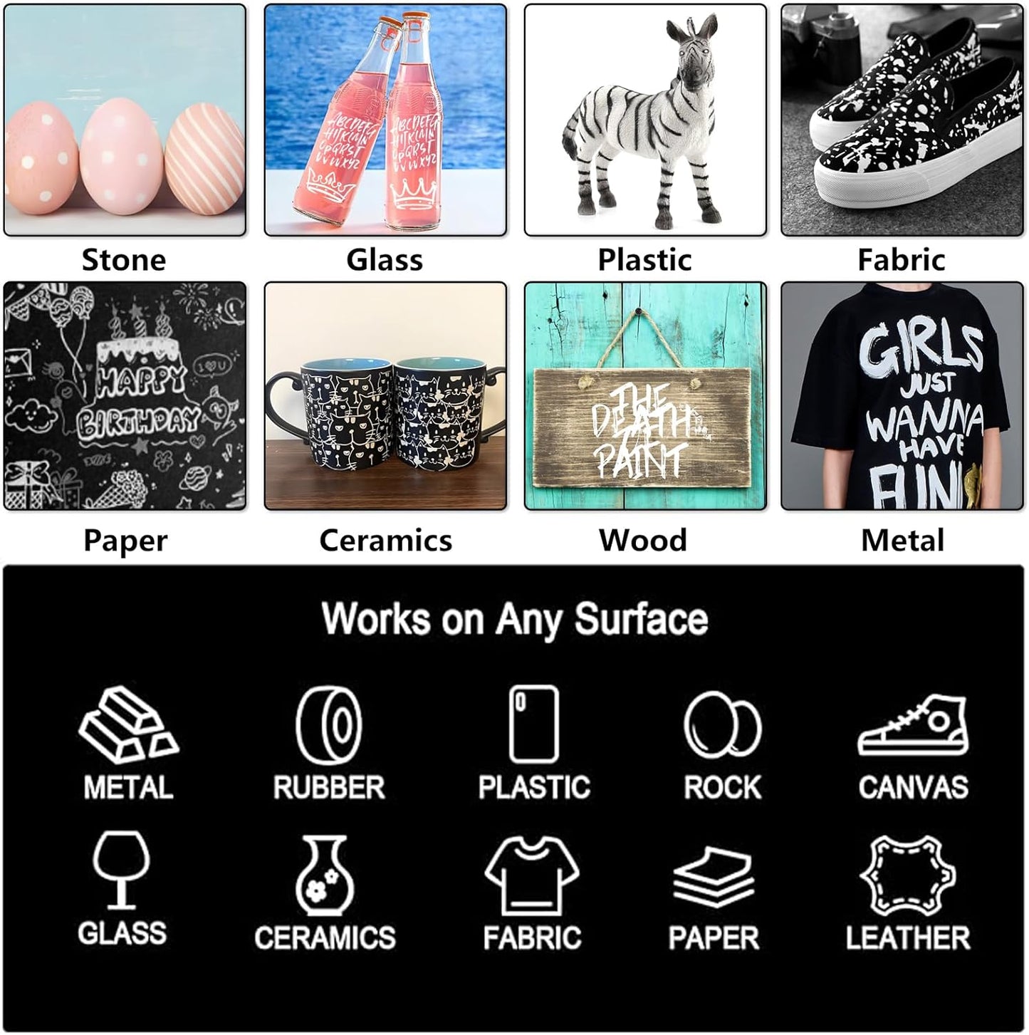 Paint Markers Paint Pens - 2 Pack Dual Tip Acrylic Permanent Marker (0.7mm & 3mm), Non-Toxic, Water-Based for Art Painting, Stone, Ceramic, Glass, Wood, Fabric, Metal, DIY Crafts (Black/White)