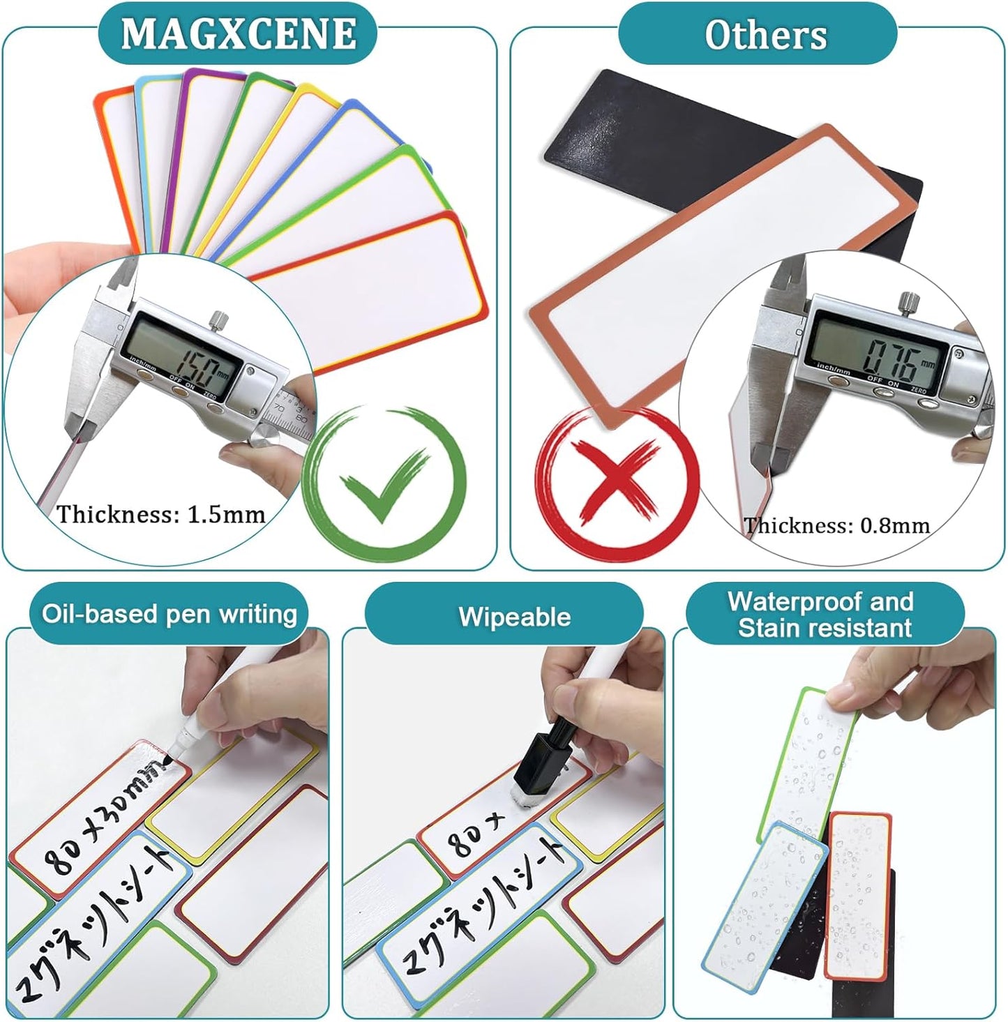 80 Pack Magnetic Dry Erase Labels 8 Colors 3.2"x1.2" Magnetic Labels Reusable Strips for Classroom, Office, Cabinet, Write On Magnets Sticker Writable Erasable Name Tags for Fridge