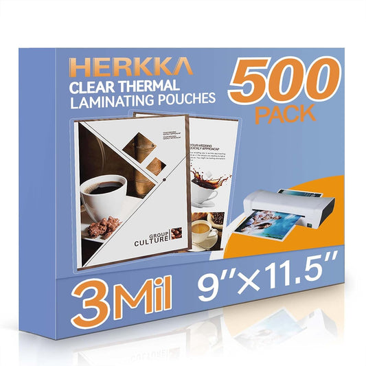 HERKKA 500 Pack Laminating Sheets, Holds 8.5 x 11 Inch Sheets, 3 Mil Clear Thermal Laminating Pouches 9 x 11.5 Inch Lamination Sheet Paper for Laminator, Round Corner Letter Size