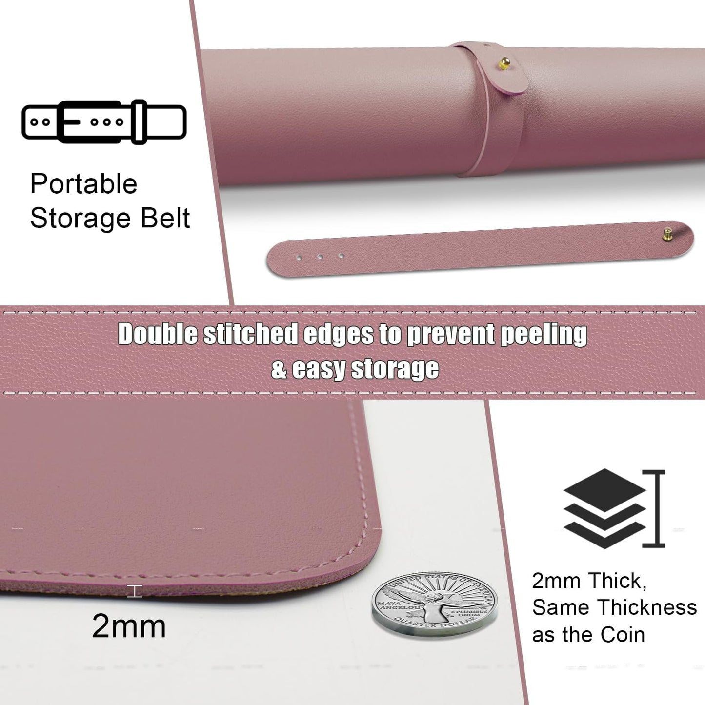 Dual-Sided Desk Pad, Natural Cork & PU Leather Mouse Pad for Desk, Desk Pad Protector, Non-Slip Desk Mat for Office and Home Work, (Purple Pink, 23.6" x 13.7")