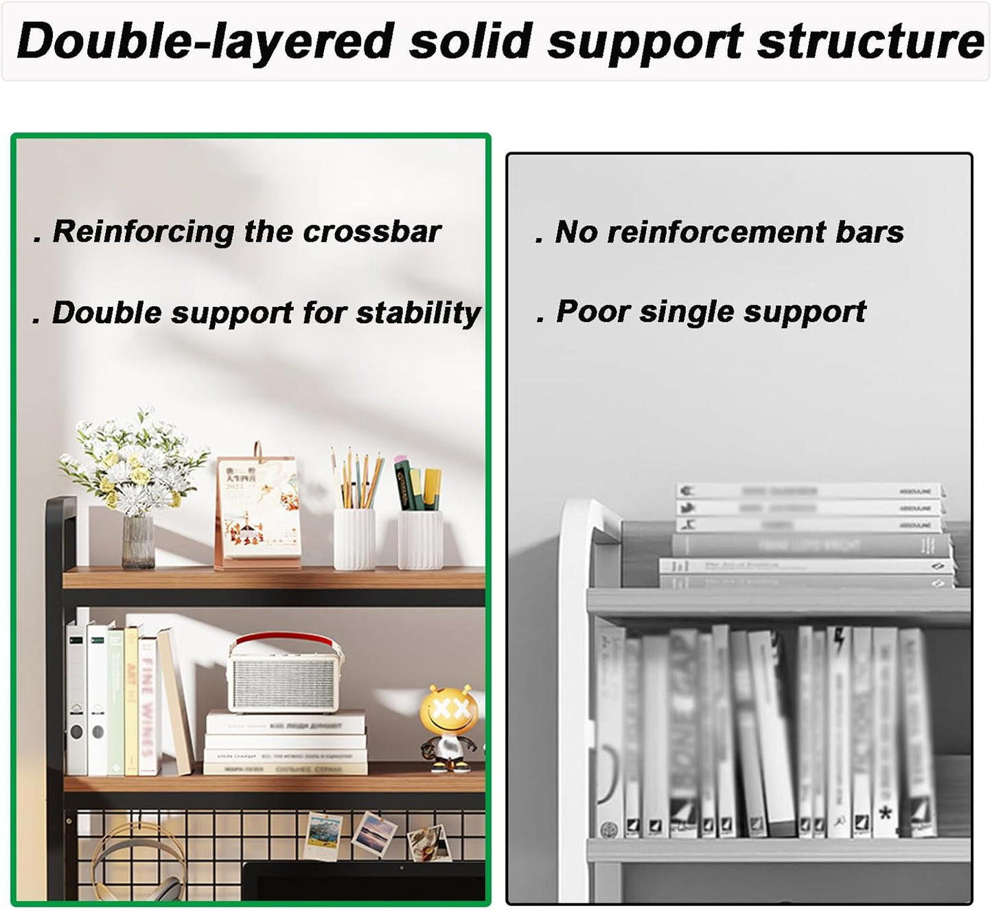 2-Tier Desktop Hutch Bookshelf Metal Desk Shelf Dorm Bookcase for Computer Desk Countertop Storage Organizer Display Rack for Office Home (White, 37.4in)