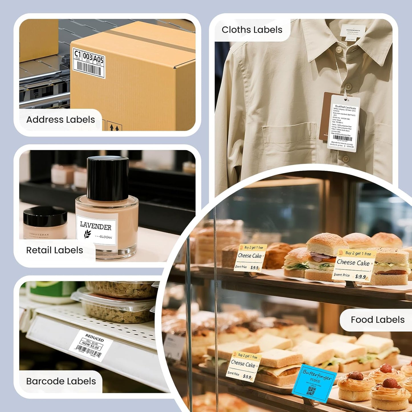 CLABEL Thermal Label Maker Machine: 221B Bluetooth Label Maker Machine with Tape Mini Sticker Printer Barcode Printer Compatible with Smartphone with 3 Roll 40x30mm,50x30mm,50x80mm Label (Black)