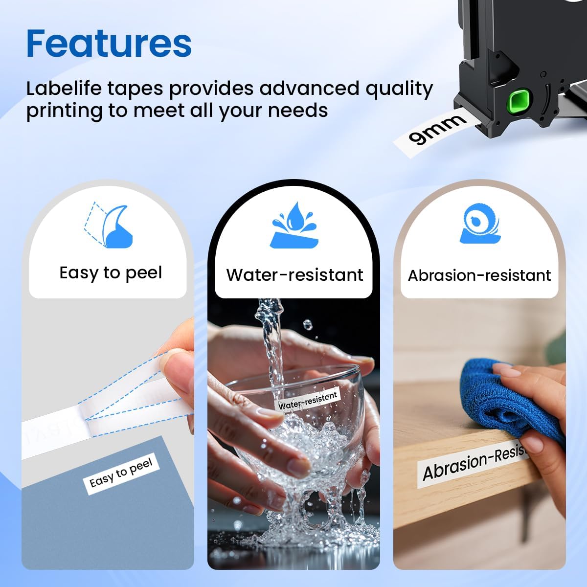 Labelife TZe-221 Label Maker Tape 9mm Compatible with Brother P Touch Label TZe TZ Tape 9mm 0.35 Laminated White 3/8 Inch TZe221 for Brother Ptouch PT D210 PTD220 PT-D200 PT-H110 PTD400,5-Pack