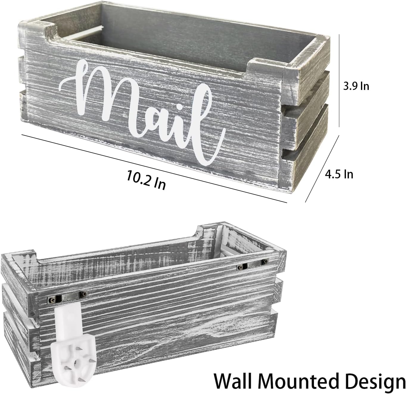 Mail Organizer Mail Holder Countertop, Wood Mail Basket for Wall Table Desk, Envelope Bill Holder for Home Office Decor (Grey)