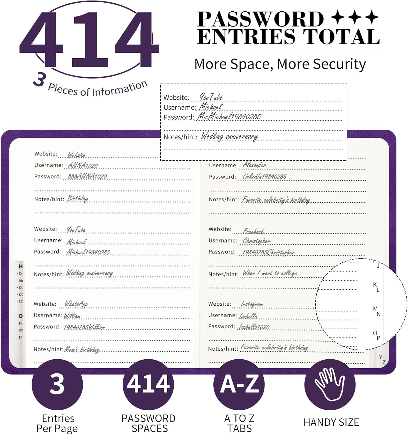 Password Book with Alphabetical Tabs, 4.5"x5.9"Small Pocket Password Keeper Book, 160 Pages/100GSM Hardcover Notebook, Password Organizer for Internet Website Address Login