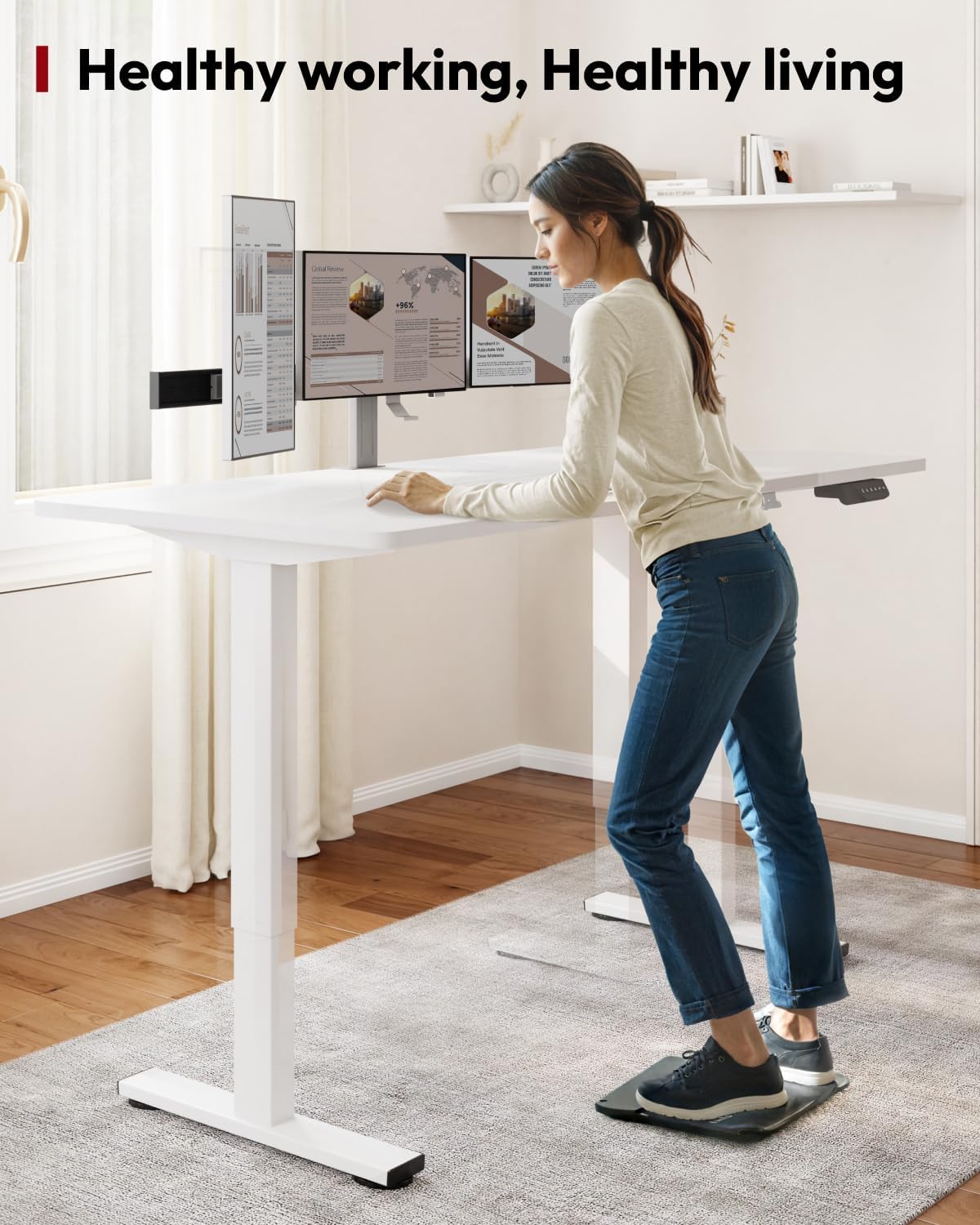 SANODESK Standing Desk Height Adjustable Electric Stand up Desk 71x32 Inches Sit Stand Home Office with Splice Board, White Frame/White Top