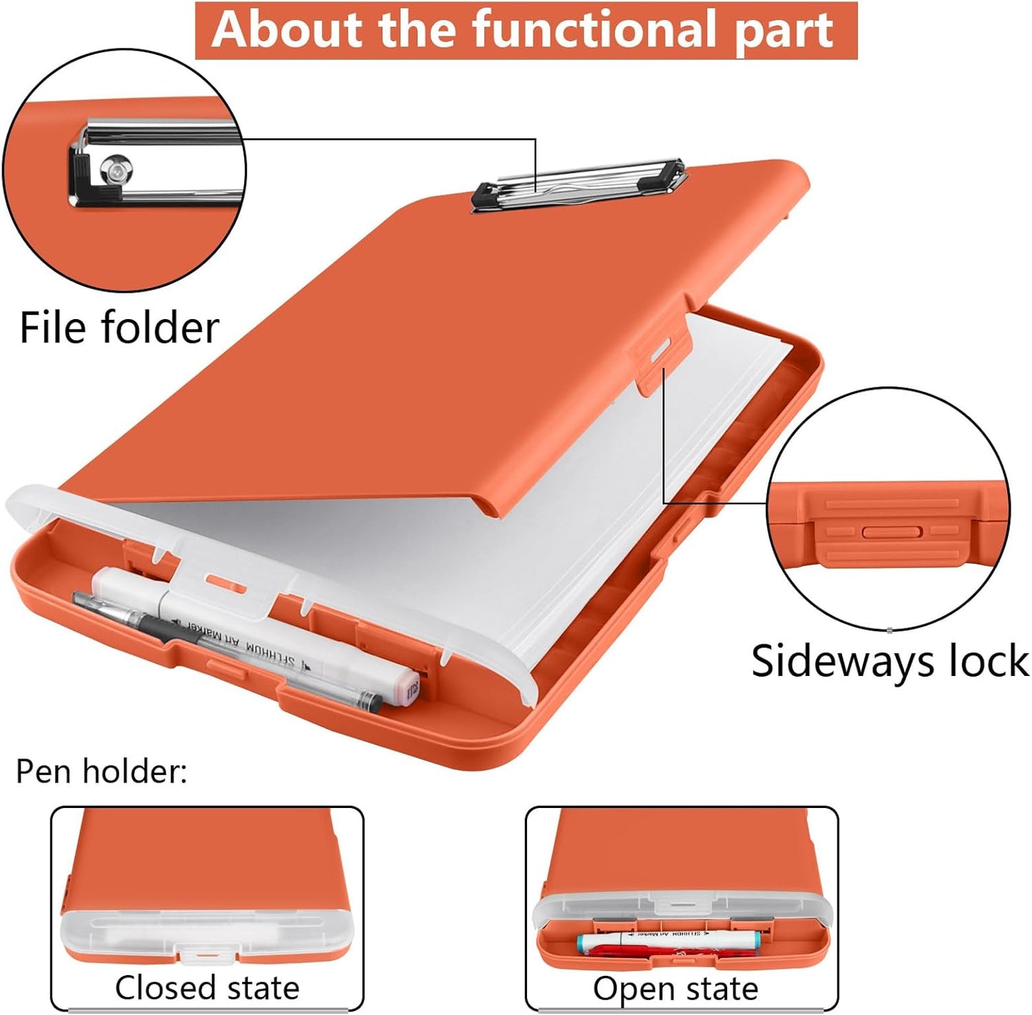 Clipboard with Storage, A4 Binder Nursing Clipboards with Pen Holder, Heavy Duty Storage Clipboards with Low Profile Clip, Clipboard Folder Side-Opening, Smooth Writing Clip Board (Red Brown)