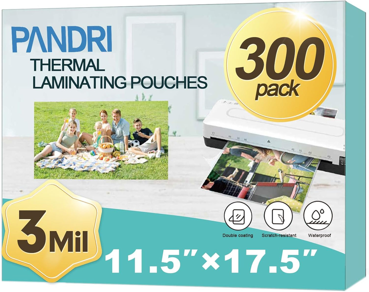 Laminating Sheets, PANDRI 300 Pack Thermal Laminating Pouches Holds 11 x 17 Inch, 3 Mil Plastic Laminator Paper 11.5 x 17.5 Inch, Clear Round Corner