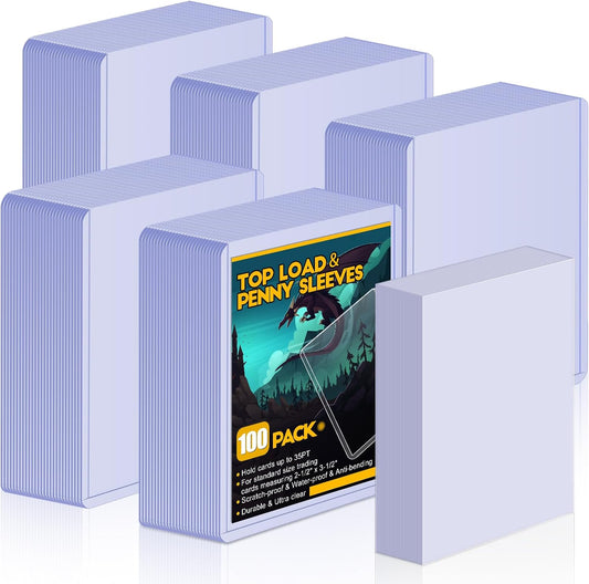 100 Toploaders for Cards and 100 Soft Card Sleeves, Sooez 35 PT Top Loaders Card Protectors, 3" x 4" Hard Plastic Penny Sleeves for Baseball, Football, and Game Collectible Trading Cards