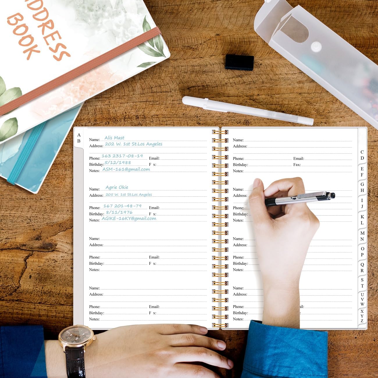 Address Book with Alphabetical Tabs - A5 Telephone & Address Book with Address Contacts, Special Date, Phone, Birthday & Internet Login Password for Home and Office, 6.2" x 8.5", Rose Leaf