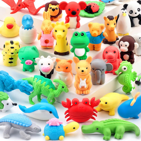 Zkptops 35Pcs Animal Erasers Kids Desk Pets Animal Pencil Erasers Puzzle Erasers Toy Mini Eraser Prize Bulk for Classroom Reward, Treasure Box, Easter Egg Filler, Party Favor, Goodie Bag Stuffer Gift