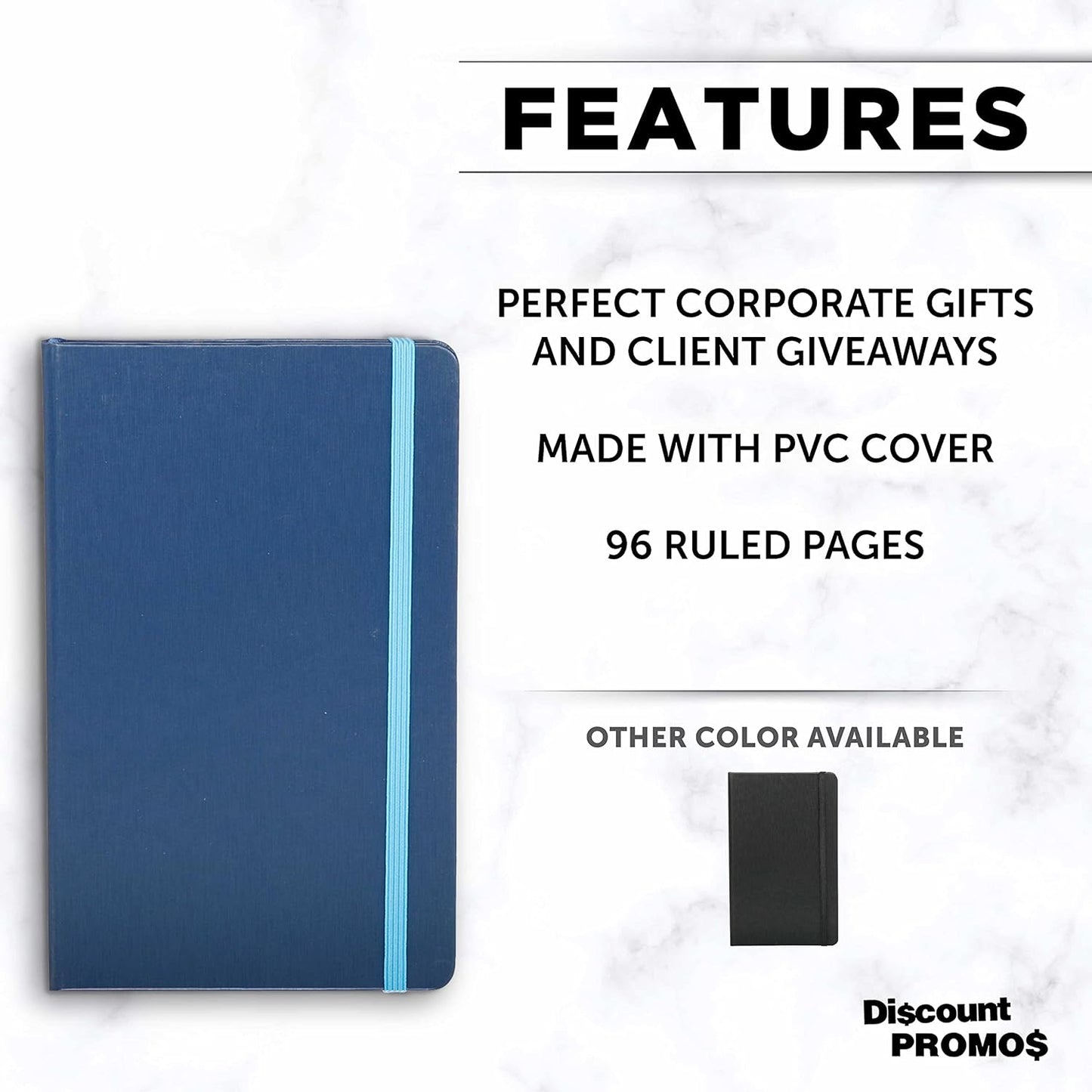 DISCOUNT PROMOS Hardcover Notebook Journals with Elastic Colored Band Set of 6, Bulk Pack - Perfect for School, Office, Home - Blue