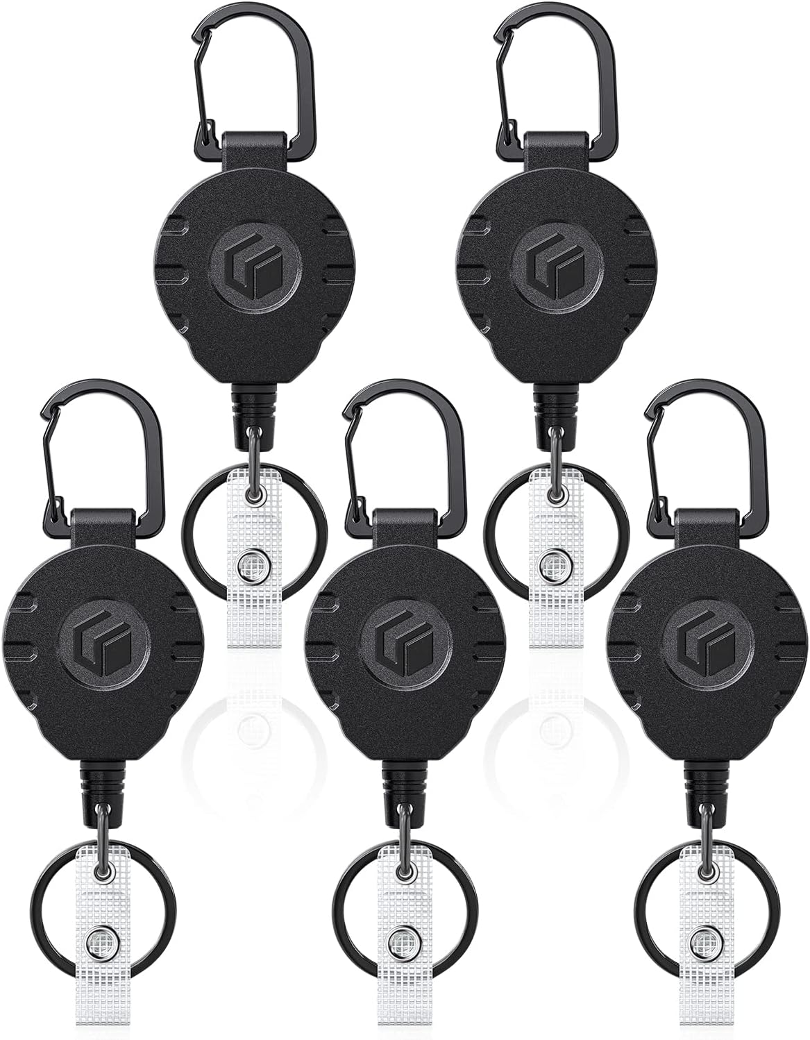 Uniclife 5 Pack Retractable Keychain Heavy Duty Carabiner Badge Holder Tactical ID Badge Reel for up to 8 oz with Stainless Steel 31.5 Inch Steel Wire Rope Retractable Lanyard Clip and Key Ring