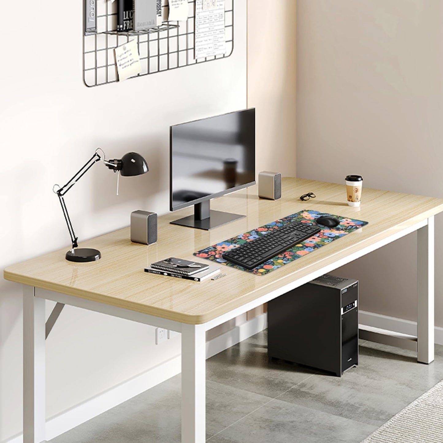 Garden Party Flowers Desk Pad Mouse Pad,Large Floral Mouse Mat with Stitched Edges,Non-Slip Rubber Base Mousepad for Office PC Keyboard Laptop and Home Work Desk Mat(27.5X11.8 in)