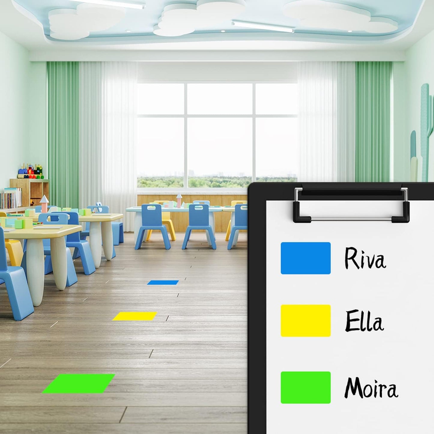 Rectangle Labels Sticker 3×5 Inch Vinyl Floor Stickers Color Coding Name Tags Roll Removable 200 PCS, Fluorescent Green