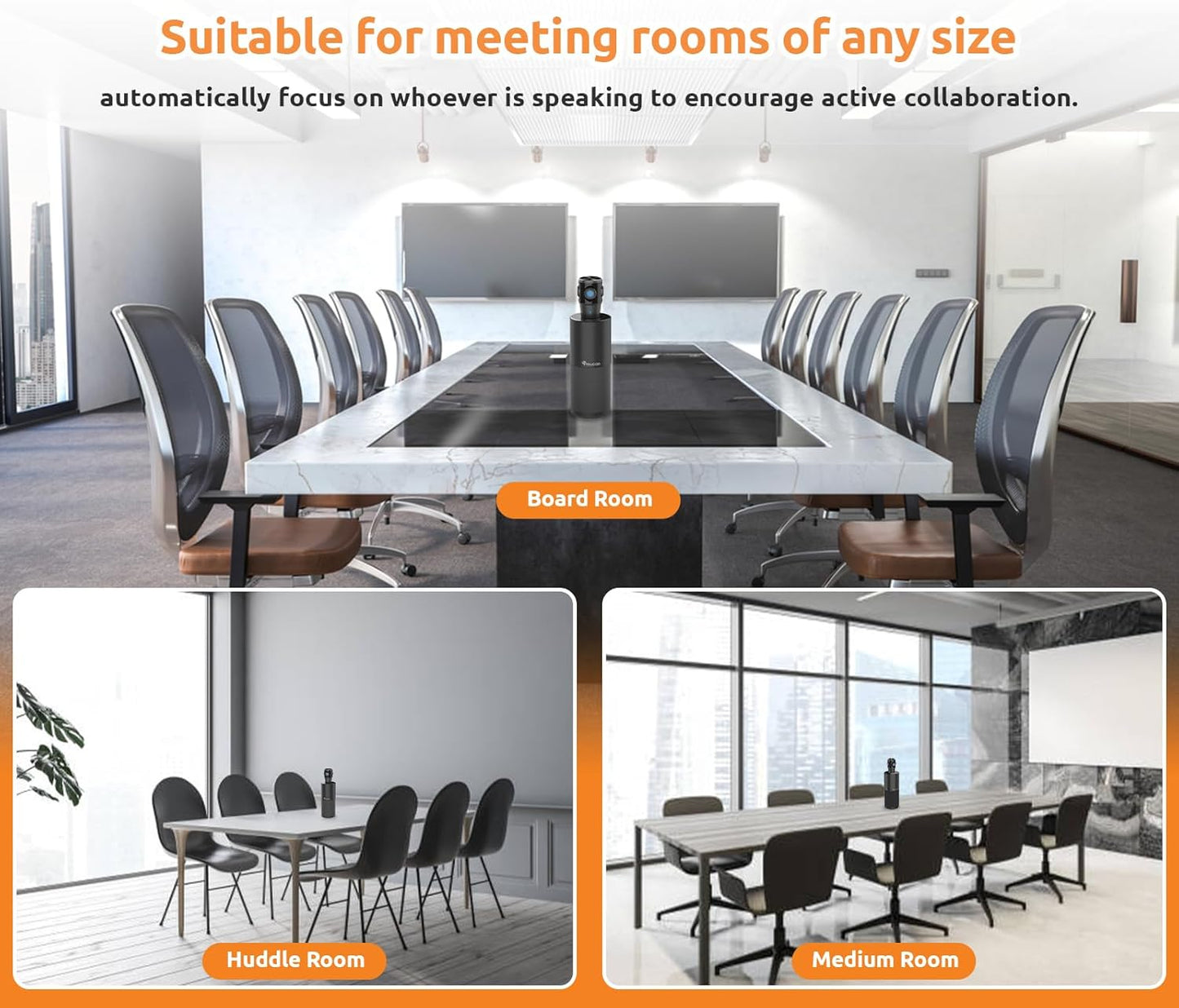 TOUCAN 360-Degree Video Conference Camera, 1080p HD Webcam with 4 Noise Reduction Mics, Speaker, AI Tracking, Works with Zoom, Google Voice, Microsoft Teams and More, for PC/Mac/Tablet