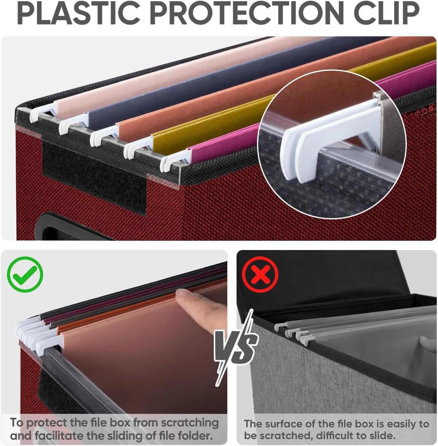 BALEINE File Organizer Box with Lid, Collapsible File Folder Organizer with Plastic Slide, Hanging File Folder Box for Office Document Storage (1 Pack, Red, S)