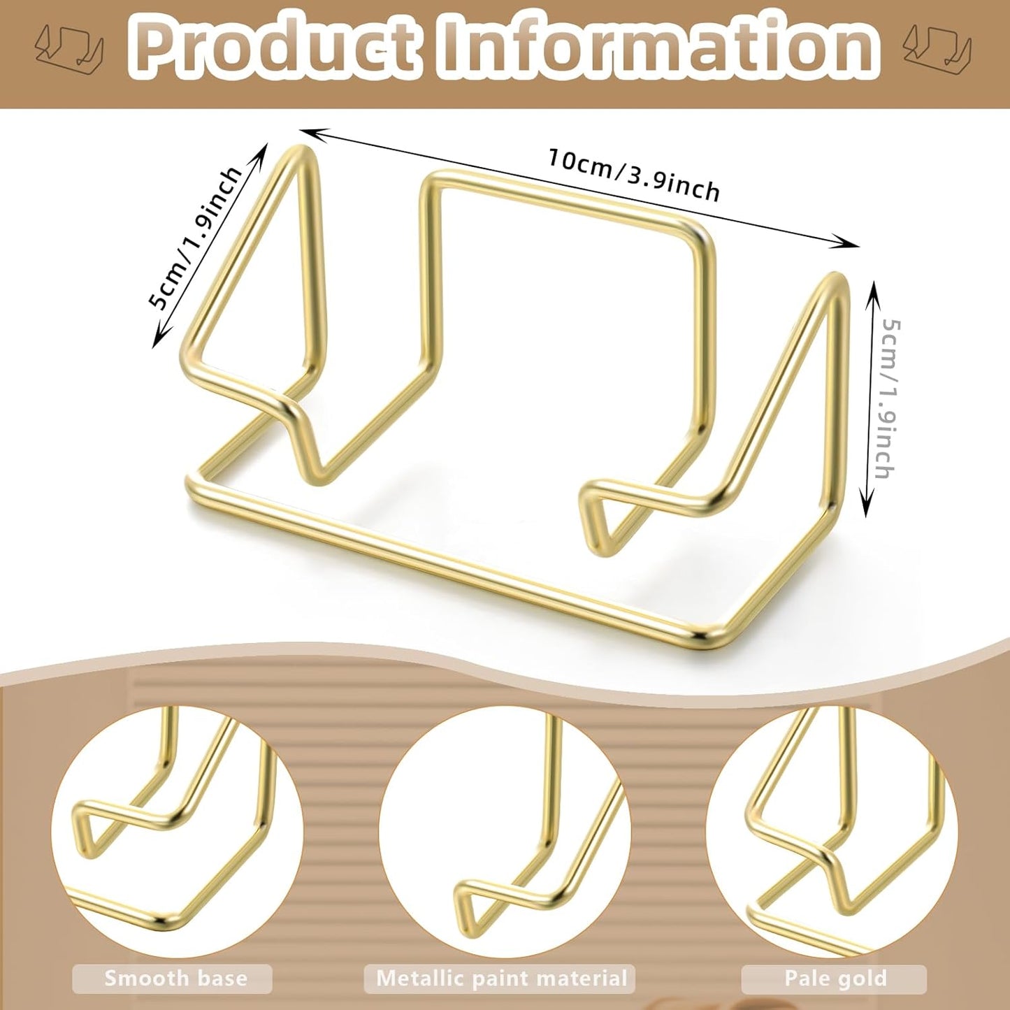 Landhoow 2 Pcs Business Card Holder for Desk, Cute Metal Card Organizers Display Stand Postcard Holder Rack for Desktop Working Office Home Daily Use(Gold)