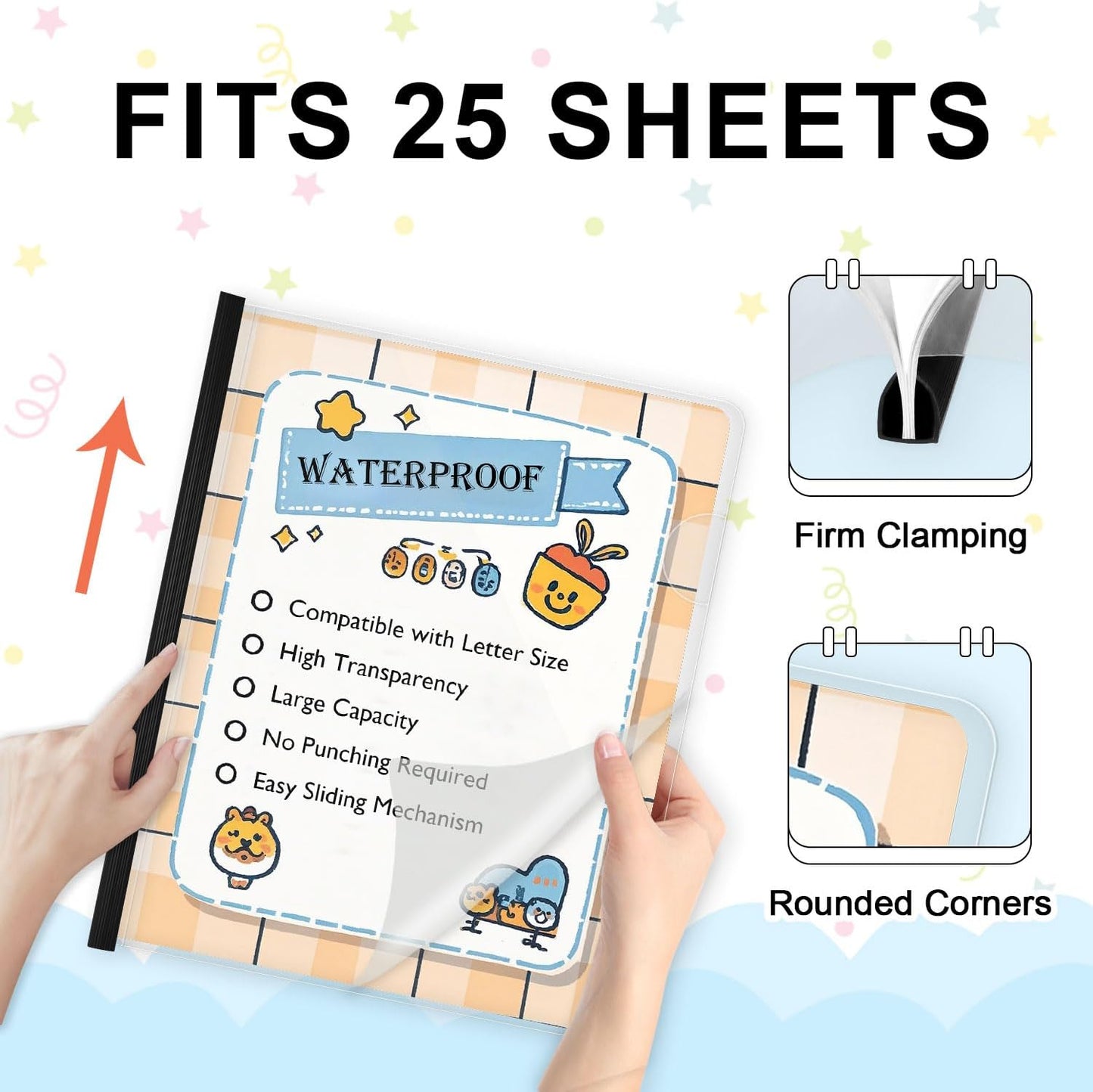 TOTiyea 40 Pack Clear Report Covers with Sliding Bars, 5mm (40 Sheet Capacity) Black Sliding Bar File Folders, for Letter Size