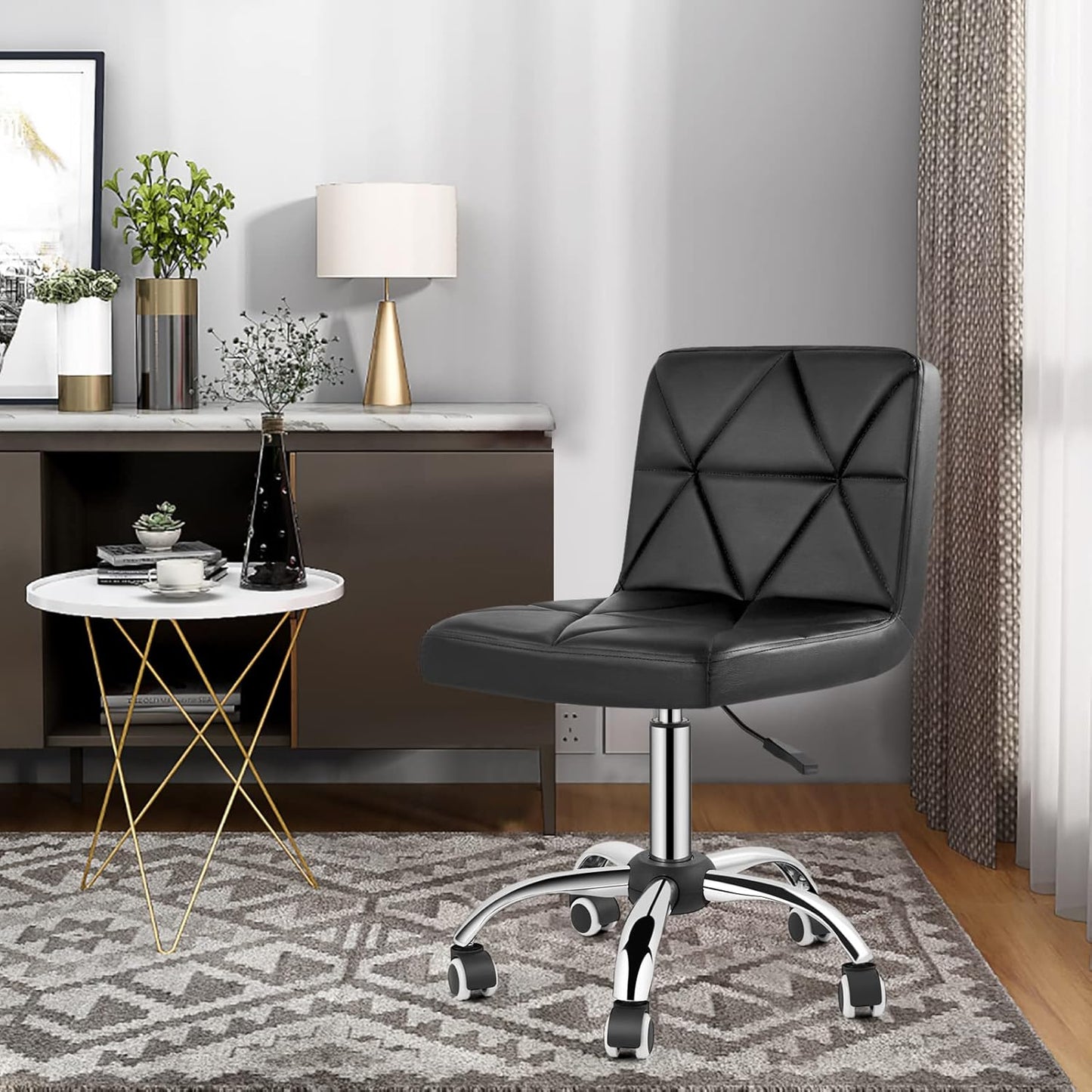 COSVALVE Armless Desk Chair, Mid Back 360 Degree Swivel Office Chair, Height Adjustable Executive Conference Task Chair with Rolling Wheels and Diamond Pattern, for Home Computer Barber, Black