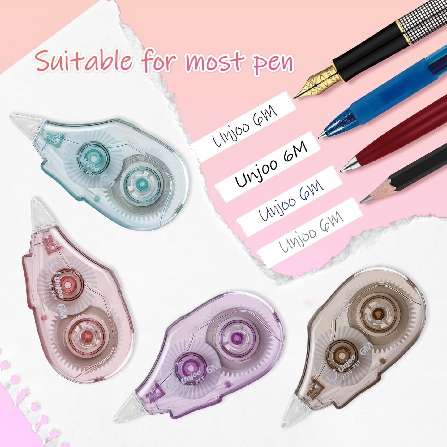 White Correction Tape Dispenser, 12-Count Pack, Easy To Use Applicator, Fast, Clean Tear-Resistant Tape For school Supplies, Office (6M/256, 4 colors, Tape Width 0.2in)