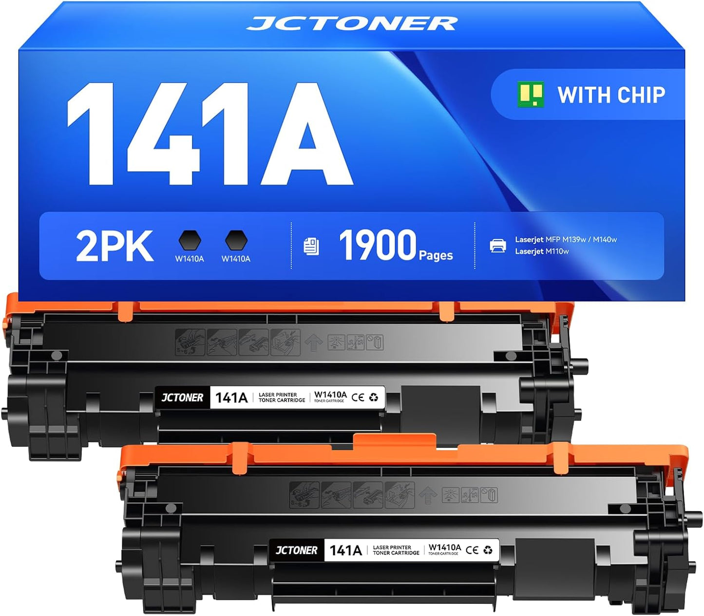 141A W1410A Toner Cartridge Black 2-Pack (with chip) High Yield Replacement for HP 141A W1410A 141X W1410X Toner Cartridges Compatible with HP Laser Jet Pro M110w MFP M139w M140w Series Printer Ink