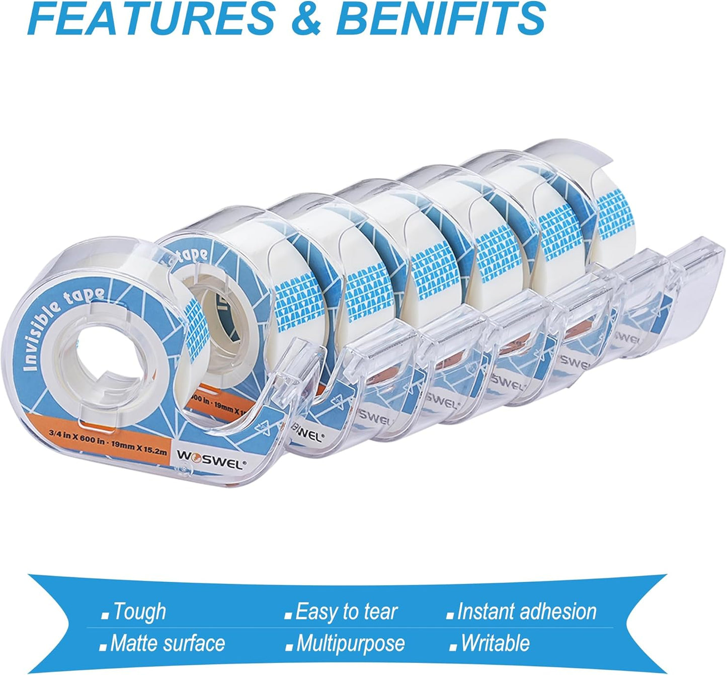 Tape Refills with Dispenser, 24 Roll Invisible Tapes, 3/4 Inch X 600 in, Gift Wrapping Tapes Back to School Supplier for Home School Office Use