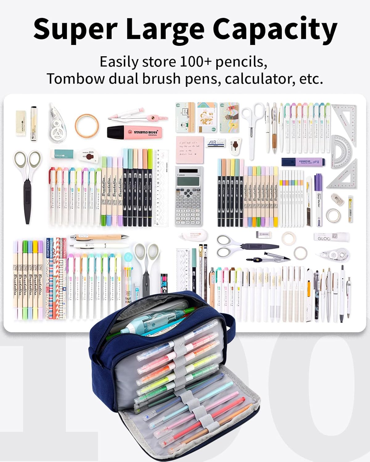 Sooez Big Capacity Pencil Pen Case, Upgraded Canvas Pencil Pouch Pencil Bag Organizer, Large Storage with Separate Compartments Easy Grip Handle, Aesthetic Supply for School Teens Adults