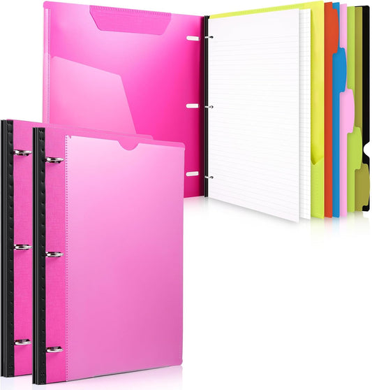 WOT I 2-Pack Telescoping 3 Ring Binder Notebooks - Customizable Cover, 5 Dividers & Pocket Folder in One Slim Organizer (60 Sheets Included), Pink