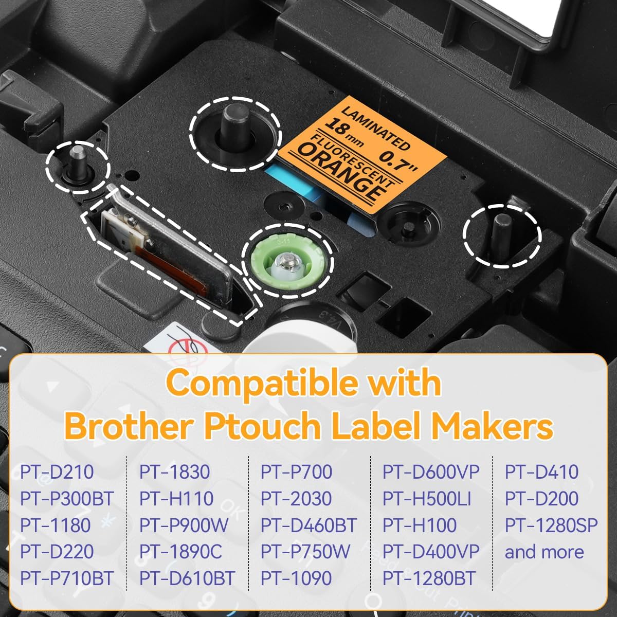 18mm Label Tape Orange Replace for Brother TZe-B41 3/4" (0.7") TZe TZ Tape Laminated 18mm Compatible with Brother P Touch PTD400 PTD410 PTD600 PT2730, TZeB41 Black on Fluorescent Orange