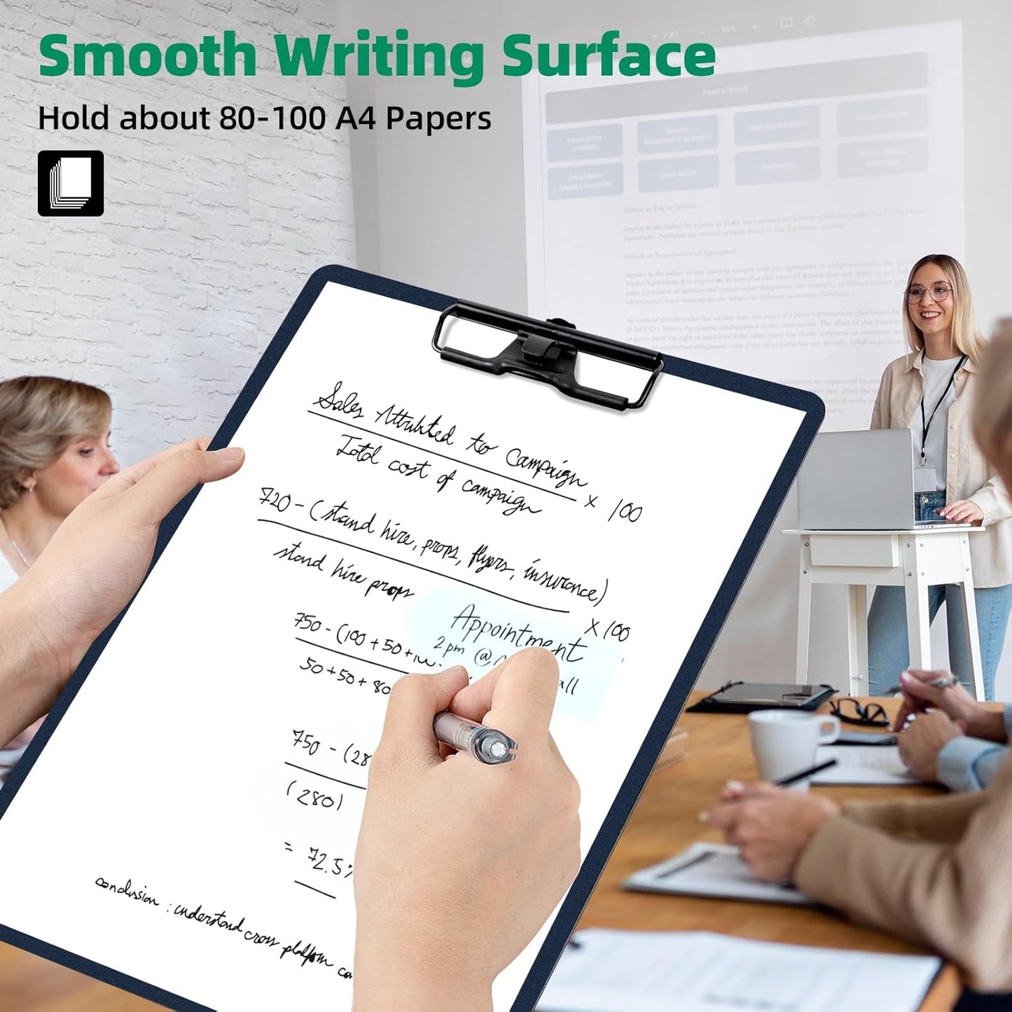 Clipboard with Pen Holder, Plastic Clipboard with Low Profile Metal Clip, Hanging Clip Boards Holds 8.5x11 Inch Papers, Standard A4 Letter Size Clip Boards for Offices & School, Blue