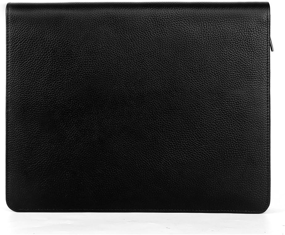 Professional Leather Business Padfolio Portfolio Case, 3 Ring Binder,Zippered Business Document Organizer Tablet Holder Folder Case,with Letter Size Notepad (black)