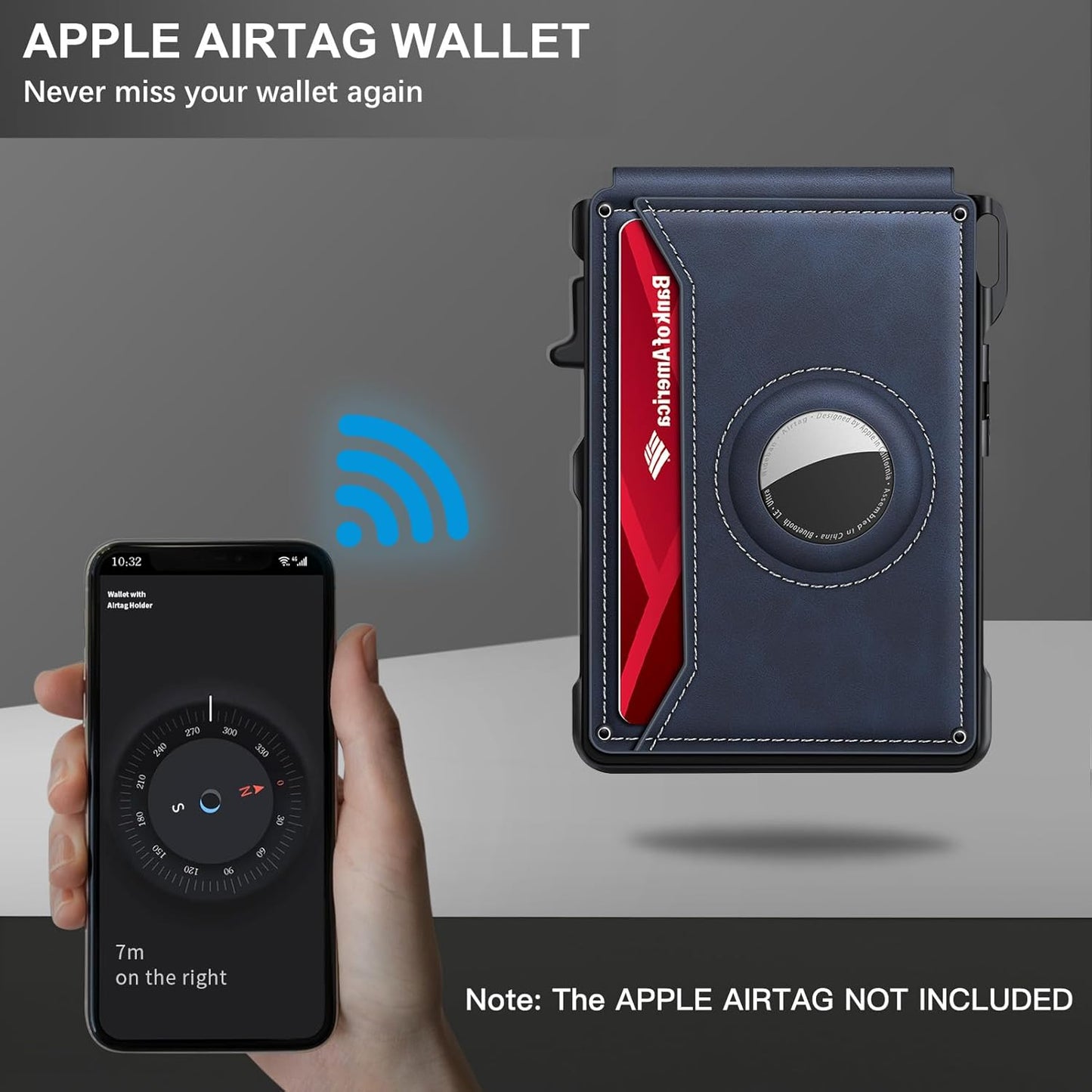 Airtag Wallet for Men, Mens Smart Wallet for Air Tag RFID Blocking, Minimalist Bifold Pop Up Aluminum Credit Card Case Holder 12+ Cards with ID Window, Gift for Men, No Airtag Included, Navy