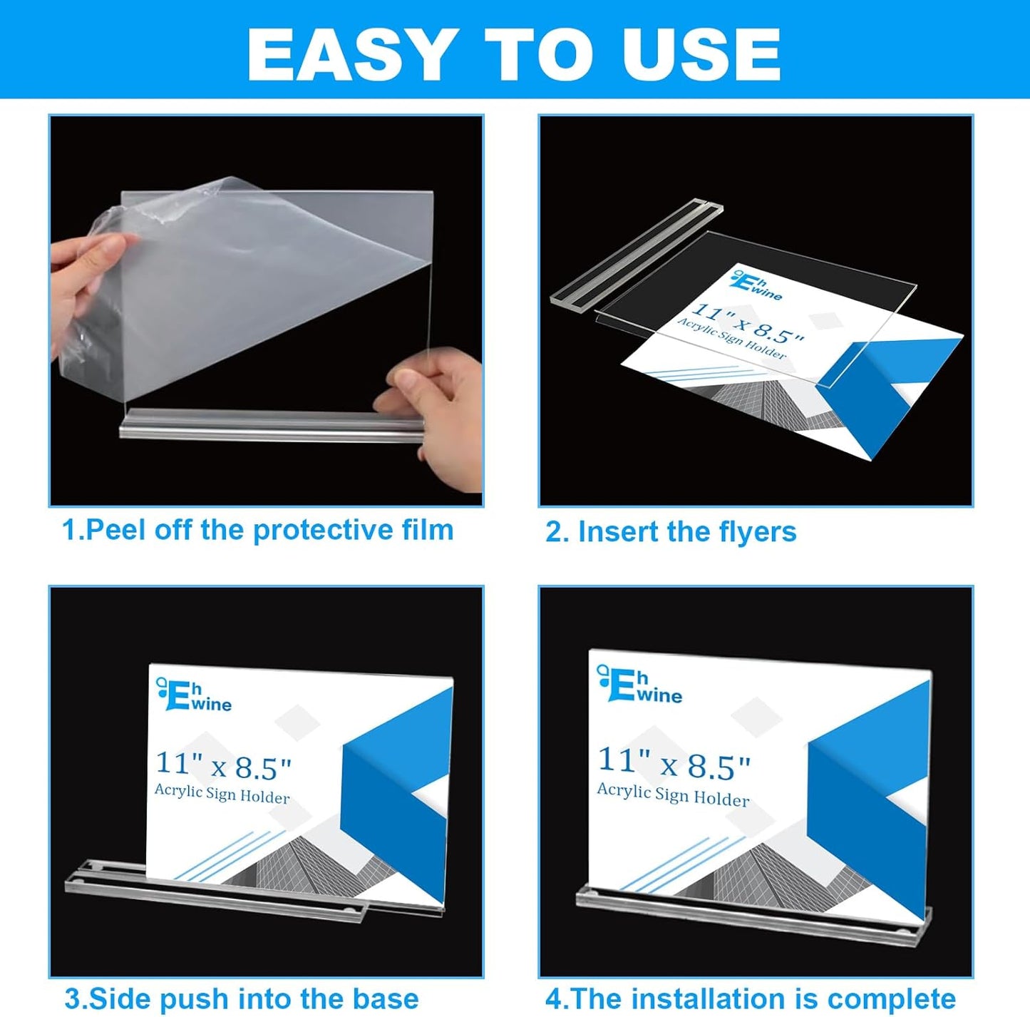 EHWINE 10 Pack Acrylic Sign Holder 8.5 x 11 Horizontal, Double-Sided Stand up Table Top Sign Holders, Clear Acrylic Picture Frame Menu Flyer Paper Holder Display Stand for Office Business Store Wedding Party