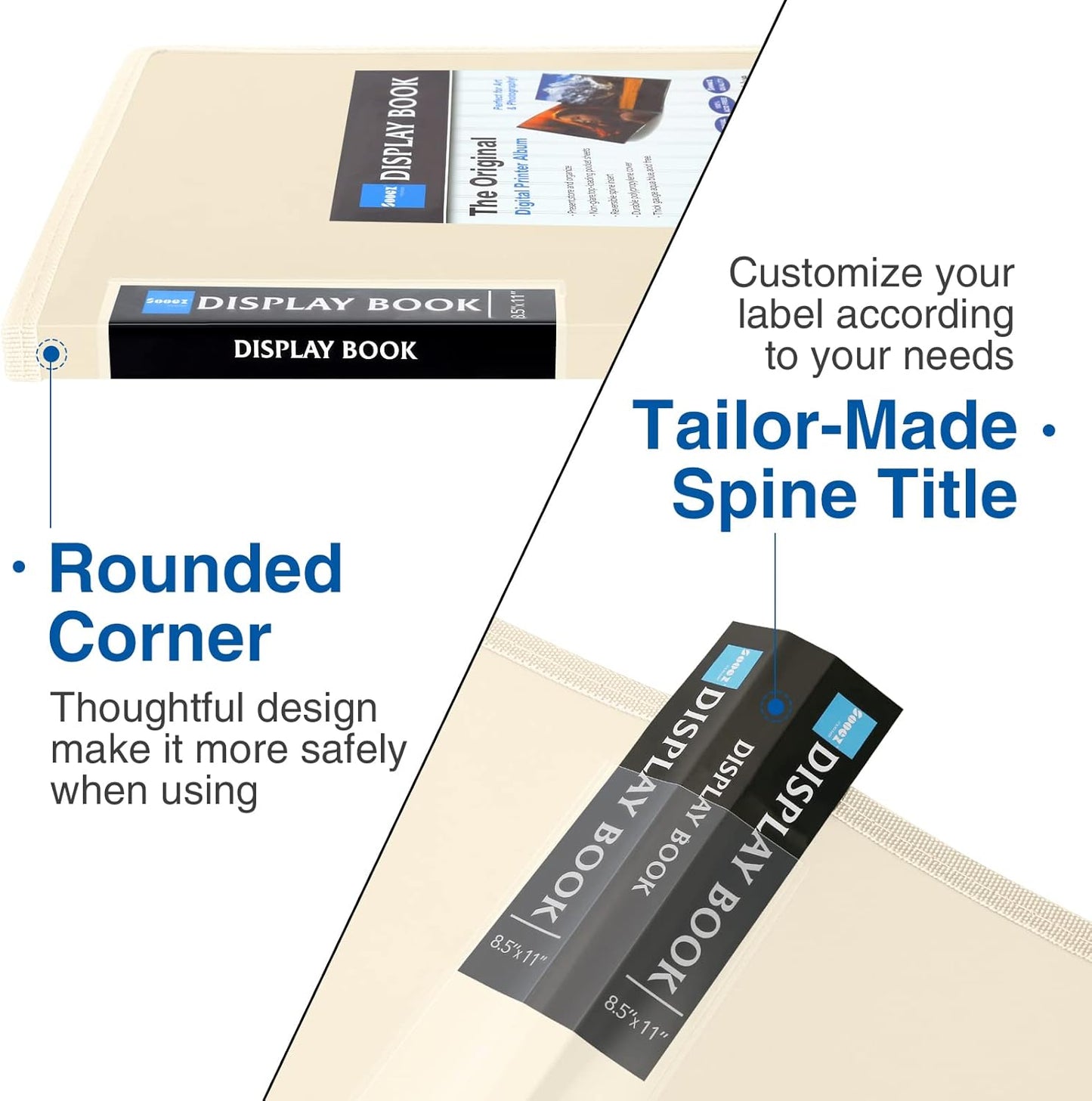 Sooez 30-Pocket Binder with Plastic Sleeves 8.5x11 (Ivory), Heavy Duty Art Portfolio Folder with Clear Sheet Protectors, Display 60 Pages, Presentation Book for Artwork, Document Organizer Binder