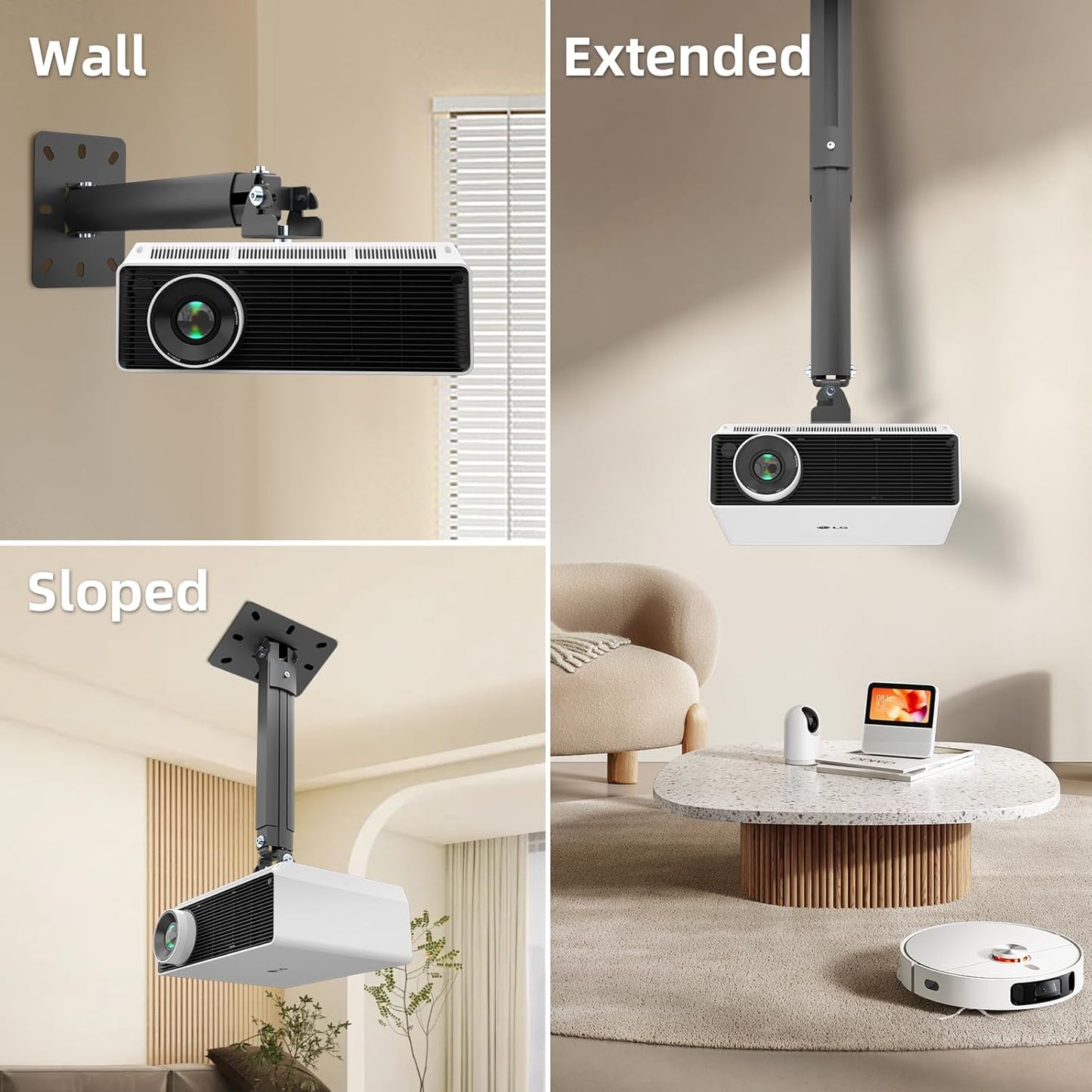 suptek Extended Mini Projector Ceiling Mount Adjustable Wall Mount with Thread Adapters for Projector DVR Camera, Max 21inch (PR05MINIB)