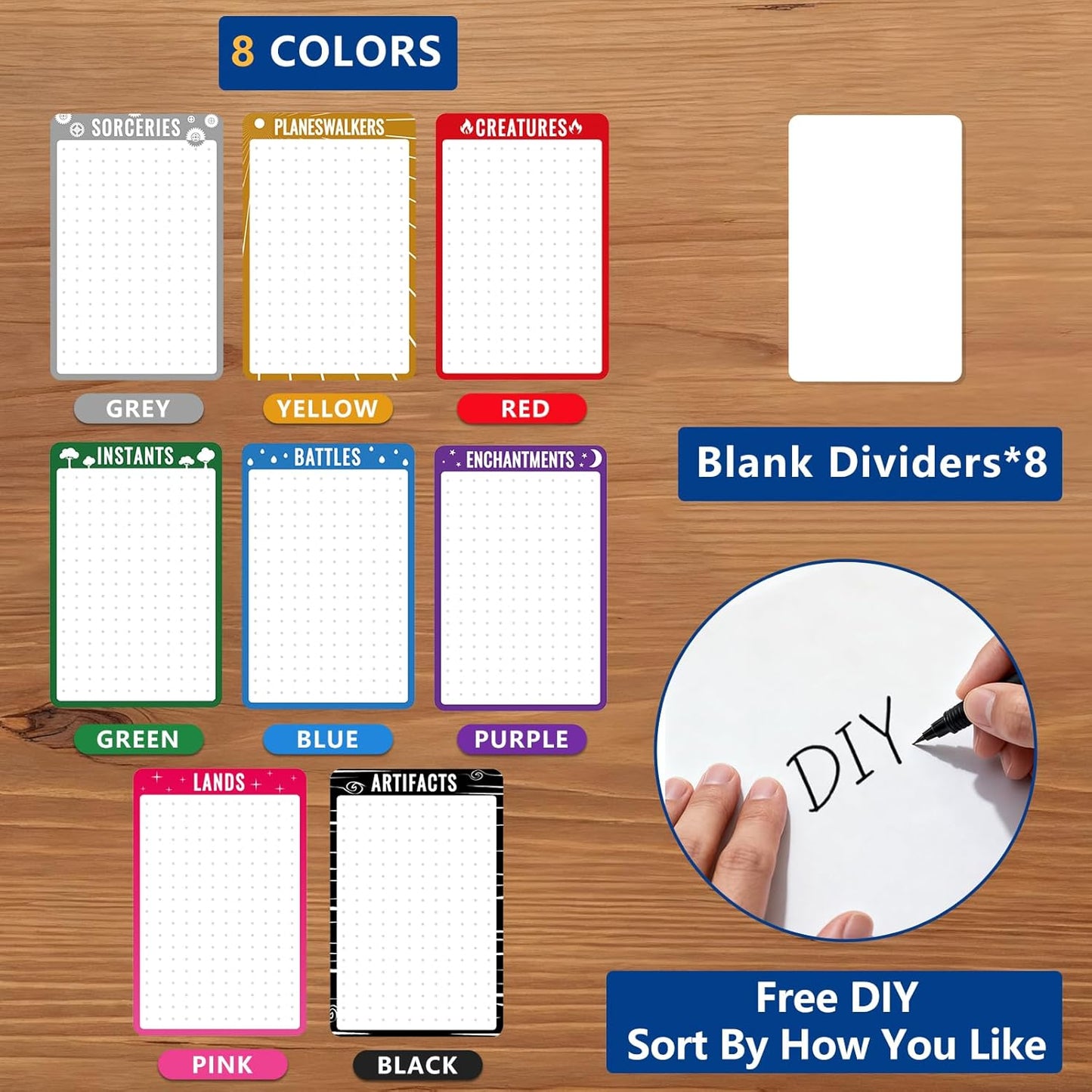 MTG Card Dividers 200PCS Trading Cards Divider for Storage Boxes with Tabs 8 Colors Cards Dividers for TCG Sports Gathering Supplies Standard Vertical Multicolor Cardholder Separators DIY